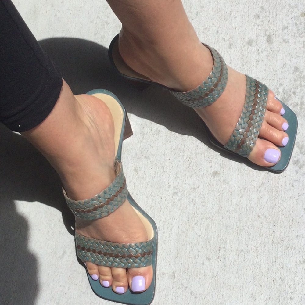 Sexy Enzo Angiolini Sandals Square Toe - Metalic Blue